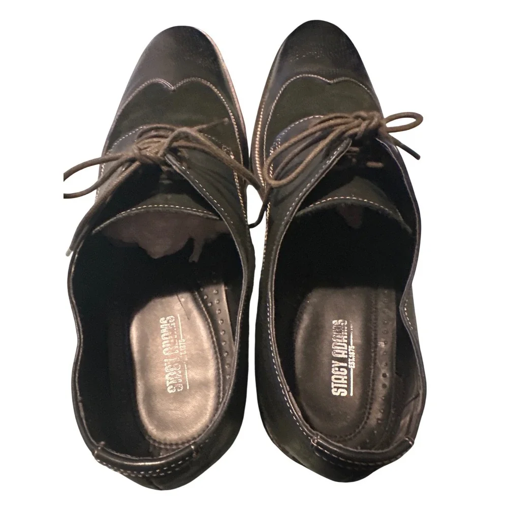 Stacy Adams Mens Black Leather Suede Wingtip Oxford Dress Shoes Brogue